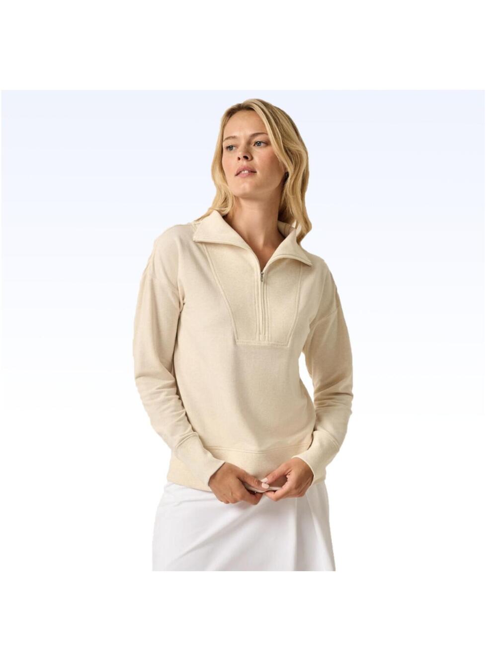 JOHNNIE-O TAYLOR DROP SHOULDER COTTON 1/4 ZIP Vanilla Cream Large NWT